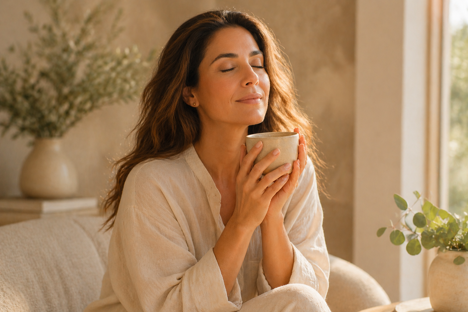 http://Mujer%20adulta%20disfrutando%20una%20infusión%20en%20taza%20cerámica%20beige%20con%20expresión%20relajada%20junto%20a%20ventana%20con%20luz%20cálida%20y%20estética%20wellness%20minimalista