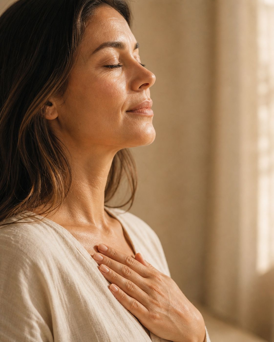 http://Mujer%20de%20perfil%20con%20ojos%20cerrados%20practicando%20respiración%20consciente%20con%20mano%20en%20el%20pecho%20en%20ambiente%20cálido%20y%20estética%20wellness%20minimalista